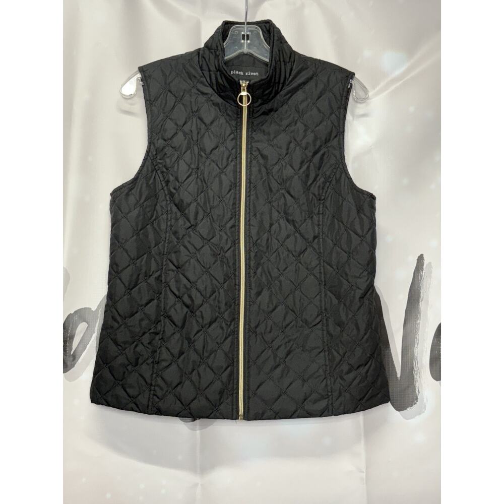 Black Rivet Quilted Light Full Zip Vest Medium Casual Sporty Outdoorsy Cozy